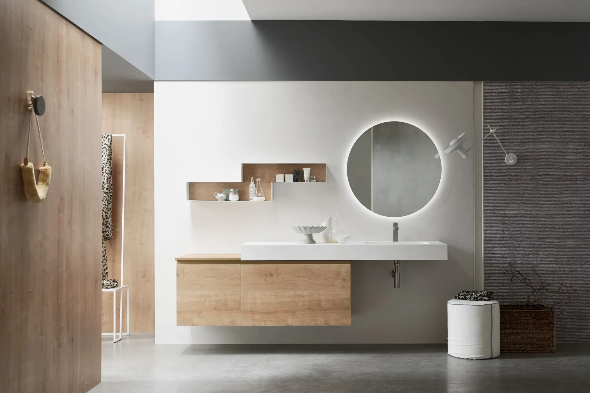 Mobile bagno rovere naturale, arredo bagno sospeso