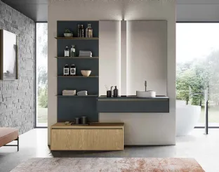 Mobile da Bagno sospeso in laccato opaco grigio antracite e canneté essenza rovere naturale Traccia 06 di Birex