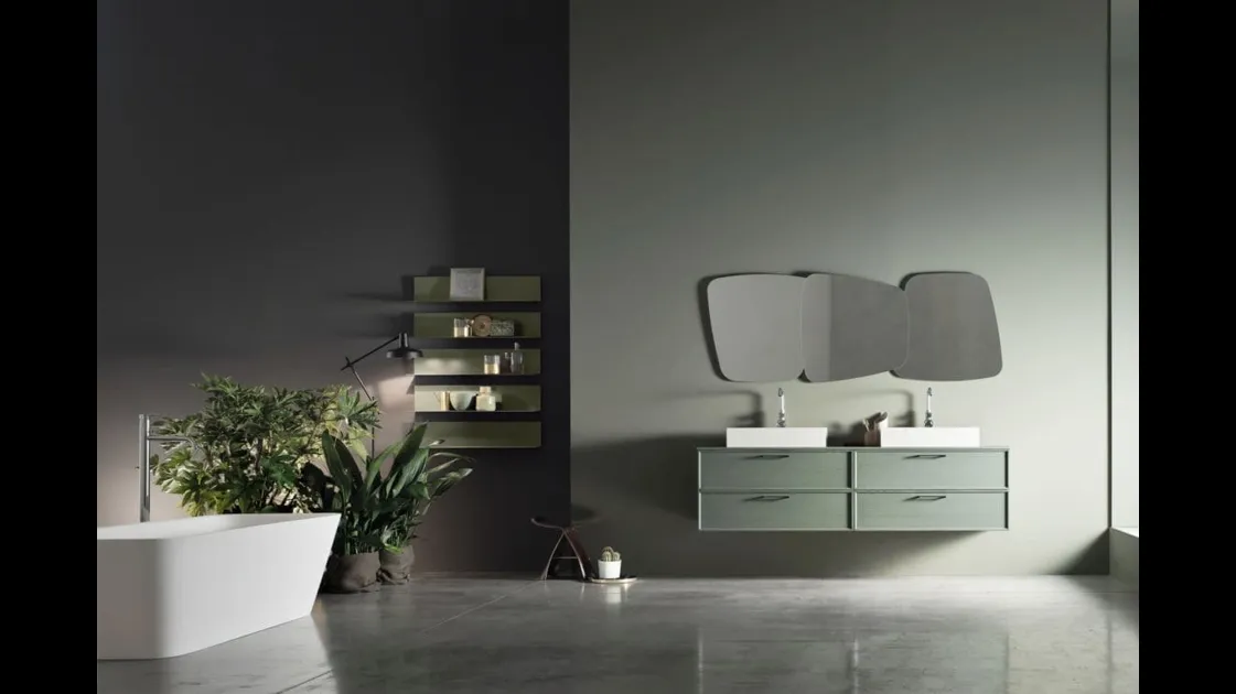 Mobile sospeso a 4 cassetti in Frassino Rosmarino Vanity 03 di ArcomR