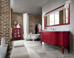 Mobile da Bagno York 03 in laccato Rosso usurato di Cerasa