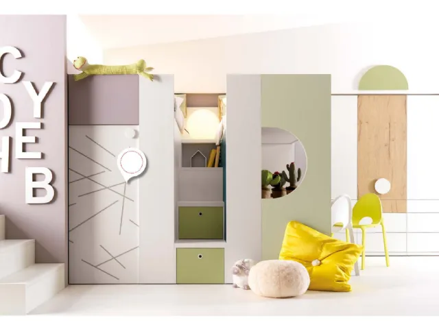 Cameretta con cabina armadio o spazio gioco Alpha Letto a Soppalco G010 di Doimo Cityline