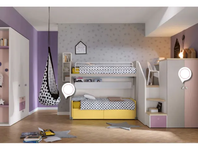 Cameretta con scrivania nella parte superiore e cabina armadio in quella inferiore Alpha Letto a Soppalco G040 di Doimo Cityline