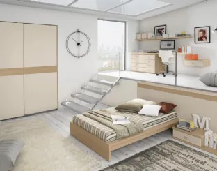 Cameretta con zona studio soppalcata in laccato e melaminico Idea 105 di Corazzin