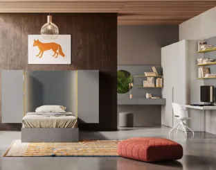 Cameretta componibile in laccato opaco e melaminico con letto contenitore Start T11 di Clever