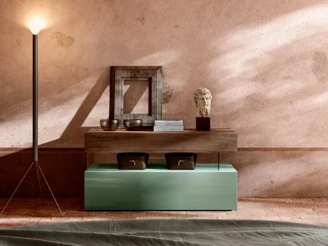 Comodino Air Legno e Vetro Verde di Lago