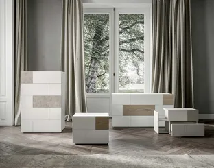 Gruppo Notte Alvin in laccato con inserti in legno o resina di Veneran