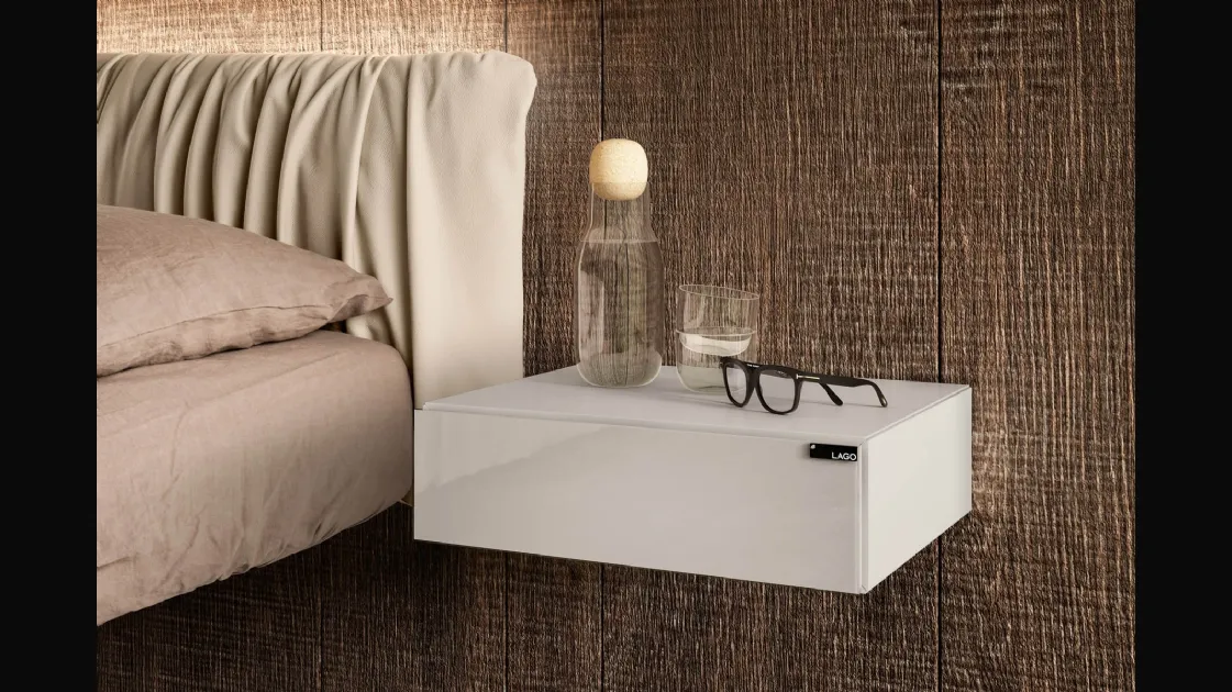 Comodino Sospeso Con Cassetto 40x30x30cm - Legno Bianco, Salvaspazio Per Camera - Foto 5