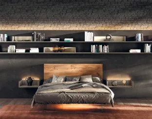 Letto Air 1521 con testiera in legno e base in vetro di Lago