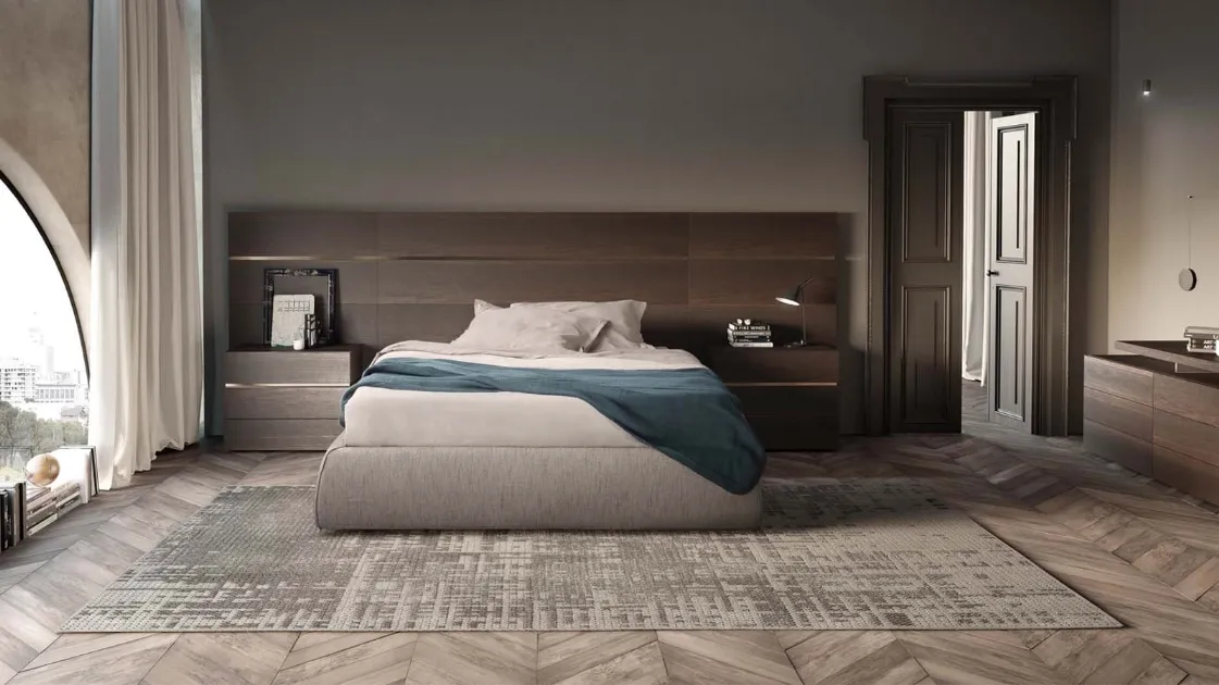 Letto matrimoniale sommier in tessuto con Boiserie in legno di Pianca