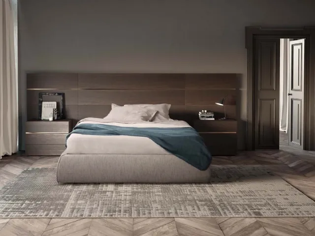 Letto matrimoniale sommier in tessuto con Boiserie in legno di Pianca