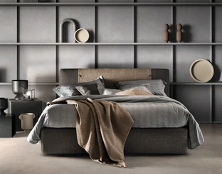 Letto con testiera in tessuto imbottito Button di Bside