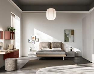 Letto Cremi Night 01 in finitura effetto legno con cuscini imbottiti di Orme