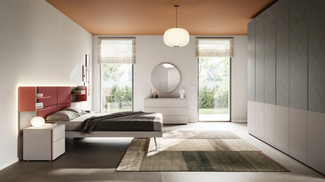 Letto matrimoniale Giako Basic 14 con testiera in tessuto di Orme