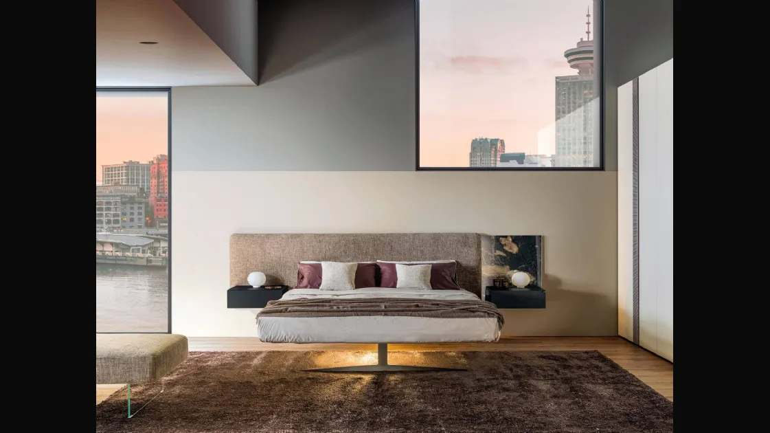 Letto con testiera in tessuto e vetro Steel 1757 di Lago