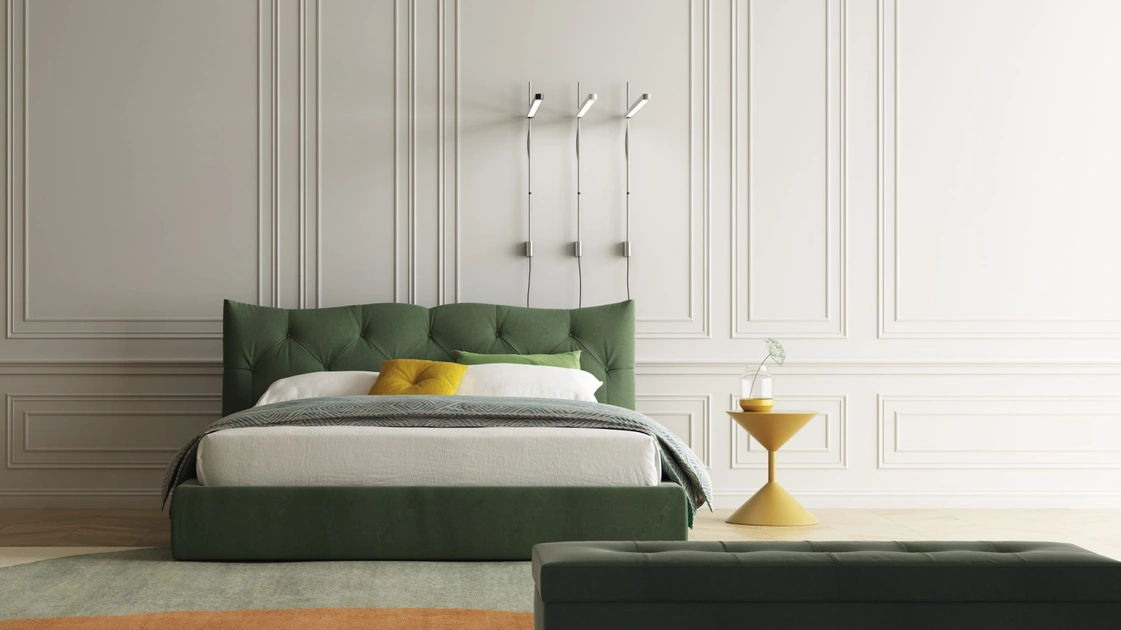 Letto in tessuto trapuntato Meneo con contenitore di Biba Salotti