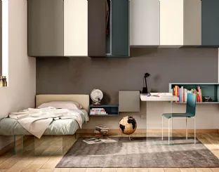 Letto Singolo Air con testiera in tessuto imbottito con base in vetro temperato trasparente di Lago