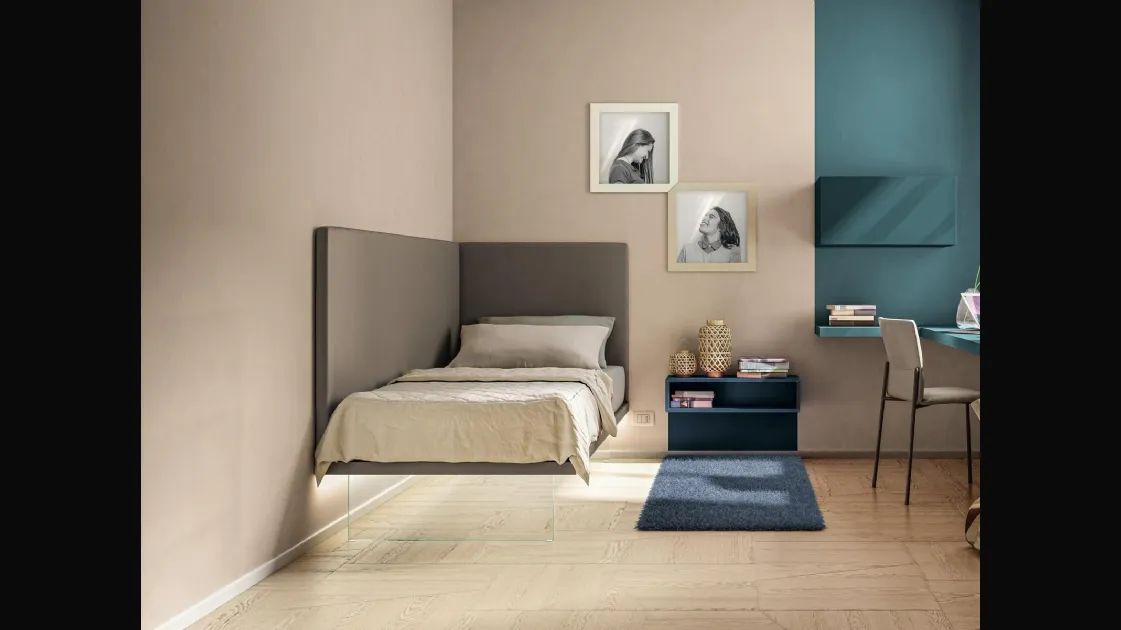 Letto Singolo in tessuto con base in vetro trasparente Gizmo di Lago