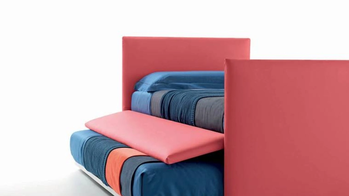 Letto singolo in tessuto con testiera e pediera con secondo letto estraibile Twice Dormeuse di Bside