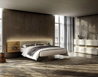 Letto con testiera in legno Steel 1717 di Lago