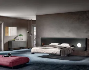 Letto Steel 1747 con testiera in velluto imbottito di Lago