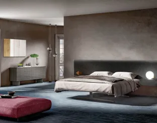 Letto Steel Free con ampia testiera in tessuto imbottito Lago