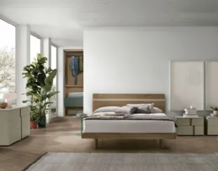 Letto con testiera Joker in materico noce ambra di Tomasella