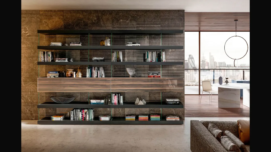 Libreria a parete Air in laccato opaco e vetro effetto marmo di Lago