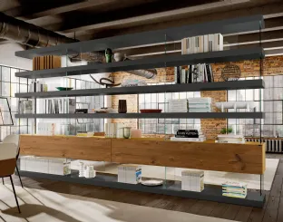 Libreria Air Bifacciale Divisoria in laccato opaco e legno con divisori in vetro di Lago