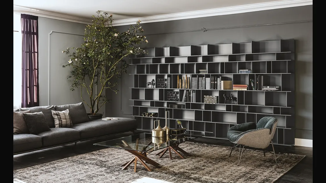 Libreria a muro in MDF laccato grigio Wally di Cattelan Italia