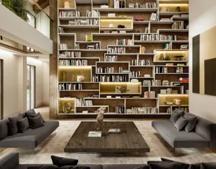 Libreria LagoLinea a tutta parete in laccato opaco e vetro di Lago