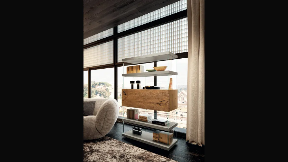 Libreria Air 1463 in laccato e legno di Lago