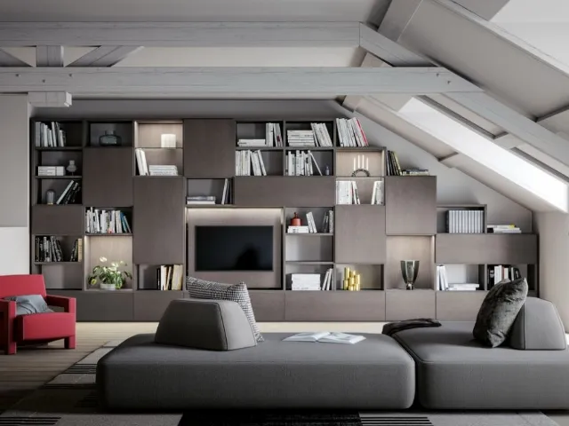 Libreria su misura Logic Collection 06 in rovere fumo di Morassutti