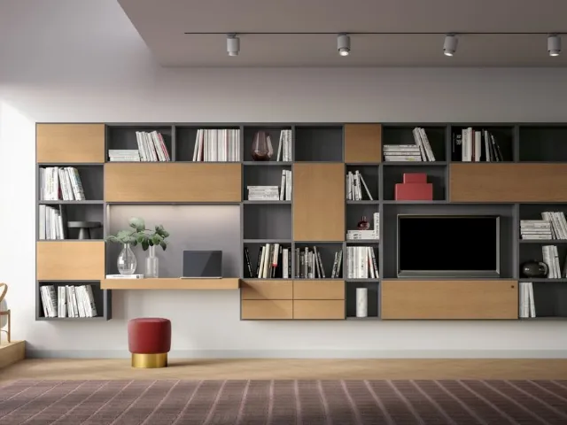Libreria sospesa Logic Collection 12 in rovere avana elaccato opaco ardesia di Morassutti