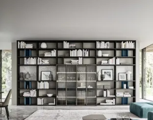 Libreria effetto frassino carbone laccato opaco indaco laminato effetto marmo Day 25 Logico di Orme