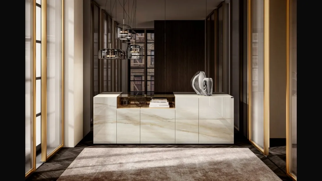 Madia 36e8 Glass 1337 in vetro con finitura marmorea Calacatta Gold di Lago