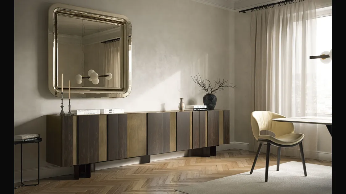 Madia Amsterdam con ante in legno verniciato con inserti in rovere bruciato di Cattelan Italia