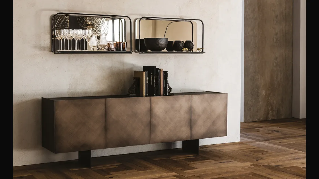 Madia Arizona in legno Brushed Bronze con top in cristallo extrachiaro verniciato moka acidato di Cattelan Italia