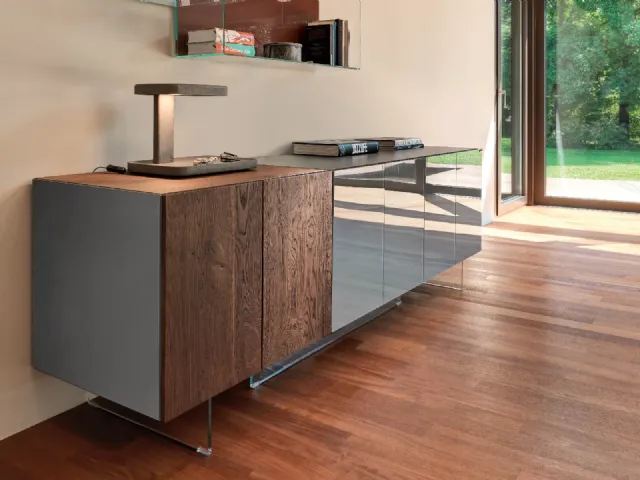 Madia 36e8 20500 in vetro lucido colore Ferro e legno di Rovere Wildwood scuro di Lago