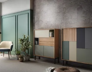 Madia alta Living 10 in laccato opaco colori vari e Aria Larice Cortina di Arredo3