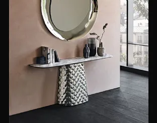 Consolle con piano in ceramica e base in cristallo specchiato Atrium Keramik di Cattelan Italia
