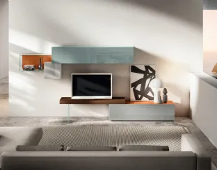 Mobile Porta Tv 36e8 0513 in vetro laccato lucido e legno di Rovere di Lago