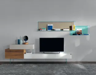 Mobile Porta Tv 36e8 0514 in vetro e legno di Rovere di Lago