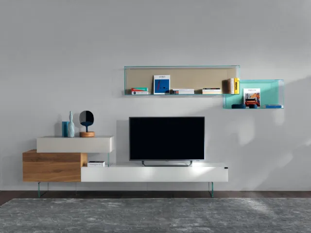 Mobile Porta Tv 36e8 0514 in vetro e legno di Rovere di Lago