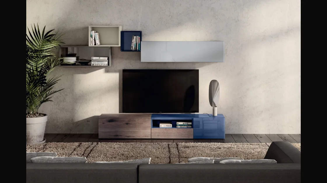 Mobile Porta Tv in rovere e vetro lucido denim 36e8 0520 di Lago