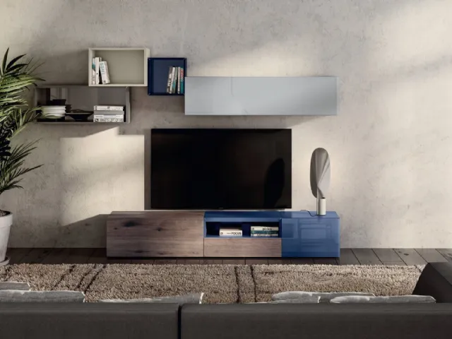 Mobile Porta Tv in rovere e vetro lucido denim 36e8 0520 di Lago