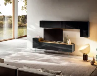 Mobile Porta Tv 36e8 0524 in vetro laccato con top in legno di Lago