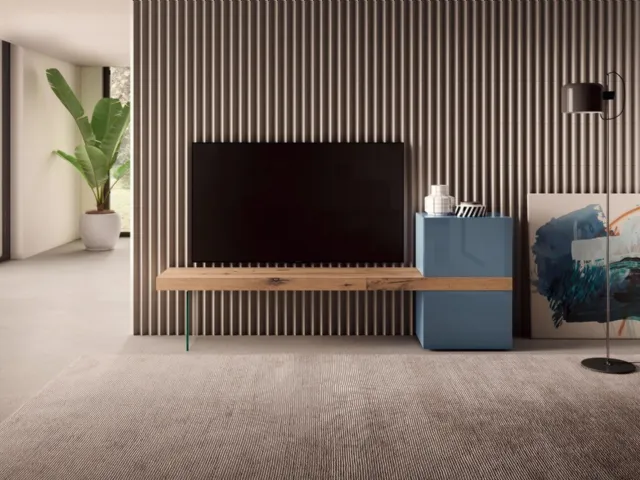 Mobile Porta Tv 36e8 0525 in legno di Rovere e vetro laccato lucido di Lago