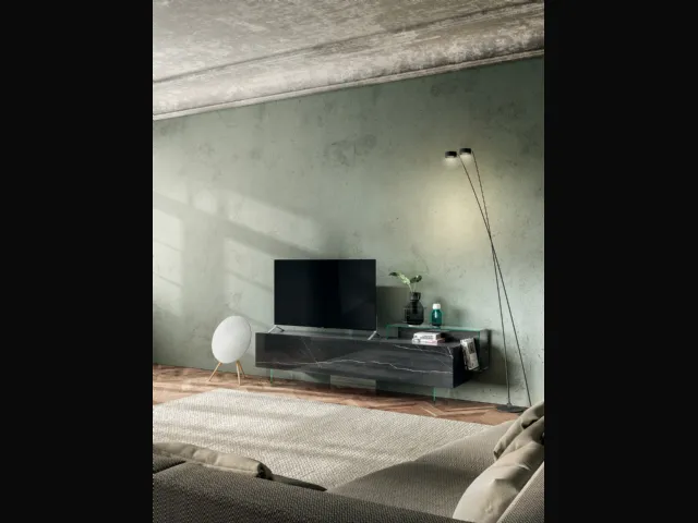 Mobile Porta Tv 36e8 0704 in vetro effetto marmo XGlass Marquina di Lago