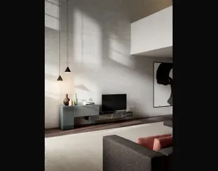 Mobile Porta Tv 36e8 0707 in vetro laccato e in vetro effetto marmo XGlass Sahara Noir di Lago