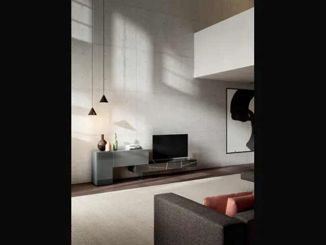 Mobile Porta Tv 36e8 0707 in vetro laccato e in vetro effetto marmo XGlass Sahara Noir di Lago